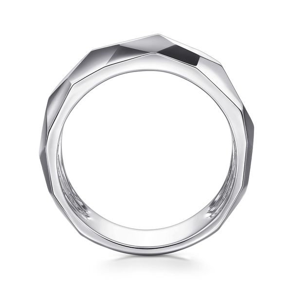 Gabriel & Co Wide Sterling Silver Faceted Band Ring High Polish Finish Size 10 Image 2 Bradley's Jewelers Jacksonville, NC