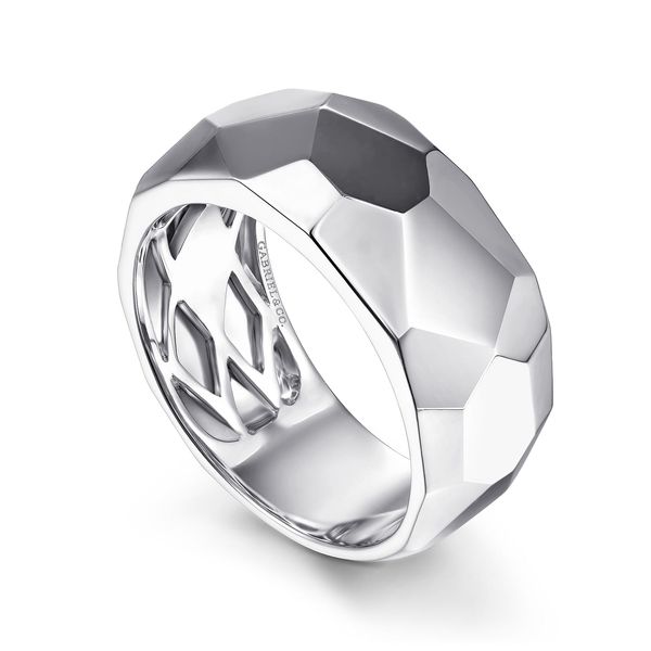 Gabriel & Co Wide Sterling Silver Faceted Band Ring High Polish Finish Size 10 Image 3 Bradley's Jewelers Jacksonville, NC