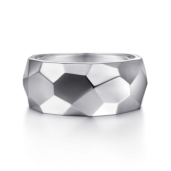 Gabriel & Co Wide Sterling Silver Faceted Band Ring High Polish Finish Size 10 Bradley's Jewelers Jacksonville, NC