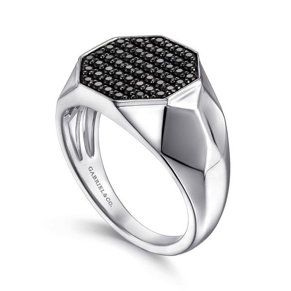 Gabriel & Co Men's Sterling Silver Black Spinel Pave Signet Ring Facets Collection Image 3 Bradley's Jewelers Jacksonville, NC