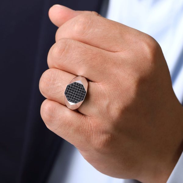 Gabriel & Co Men's Sterling Silver Black Spinel Pave Signet Ring Facets Collection Image 5 Bradley's Jewelers Jacksonville, NC