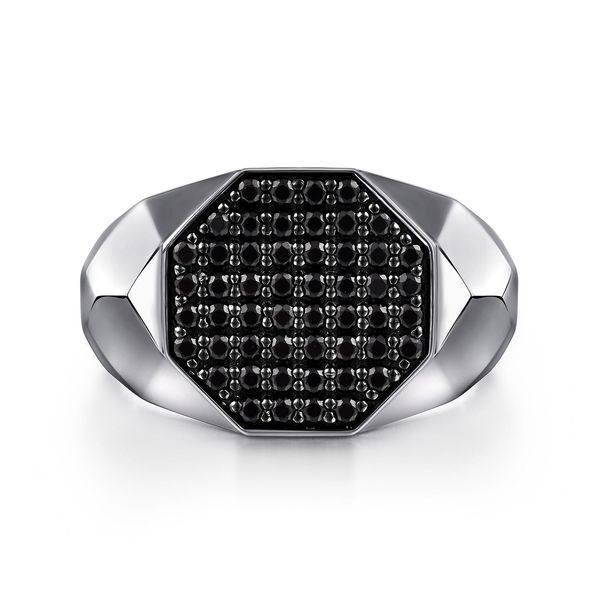 Gabriel & Co Men's Sterling Silver Black Spinel Pave Signet Ring Facets Collection Bradley's Jewelers Jacksonville, NC