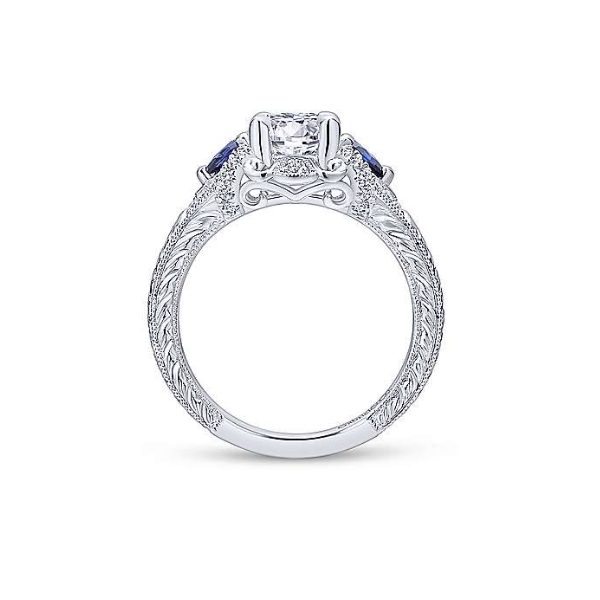 14 Karat White Gold Filigree with Blue Sapphire Engagement Ring Setting Image 2 Brax Jewelers Newport Beach, CA