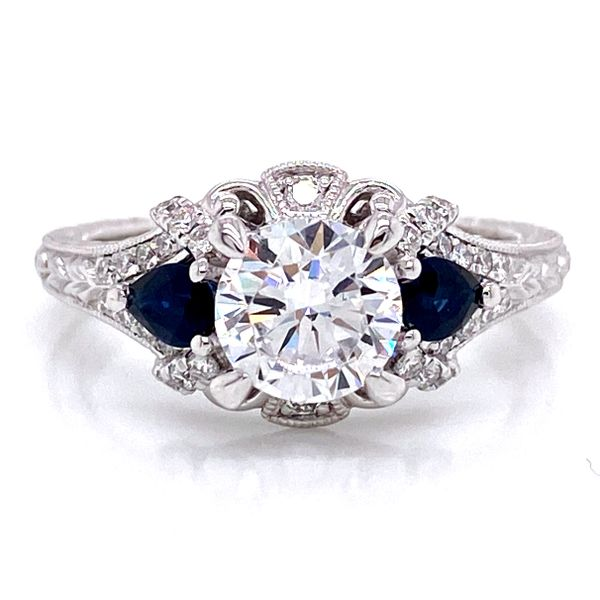 14 Karat White Gold Filigree with Blue Sapphire Engagement Ring Setting Image 3 Brax Jewelers Newport Beach, CA