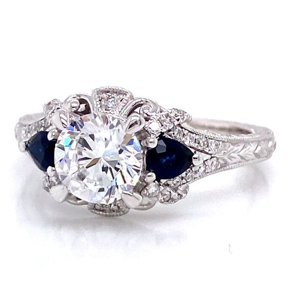 14 Karat White Gold Filigree with Blue Sapphire Engagement Ring Setting Image 4 Brax Jewelers Newport Beach, CA