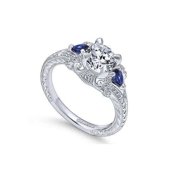 14 Karat White Gold Filigree with Blue Sapphire Engagement Ring Setting Brax Jewelers Newport Beach, CA