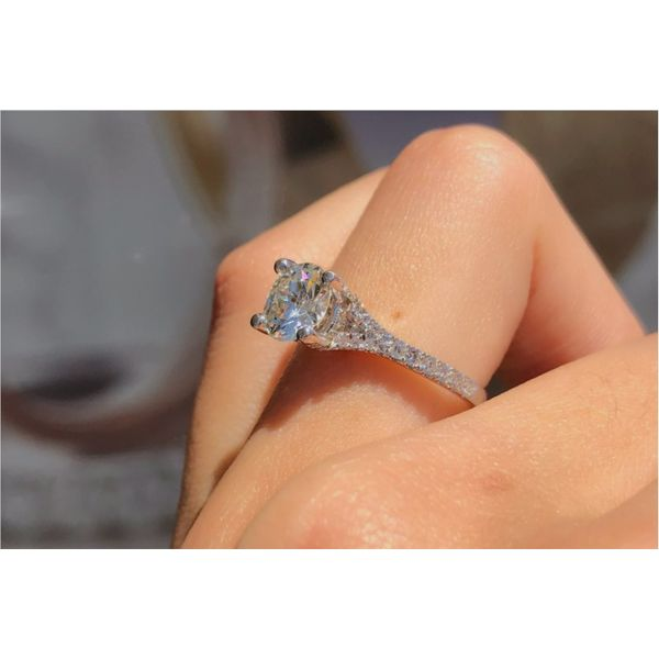 14K White Gold Round Diamond Engagement Ring Setting Only Center Stone Not Included Center Stone Suggestion 1.5 Carat .78 Carat Weight