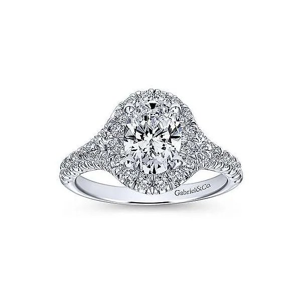 14 Karat White Gold Oval Cut Halo Diamond Engagement Ring Setting Brax Jewelers Newport Beach, CA
