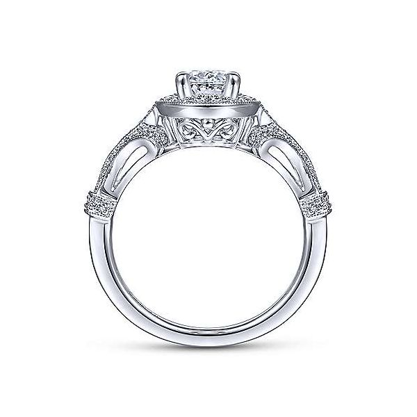 14K White Gold Vintage Halo Diamond Engagement Ring Setting Image 3 Brax Jewelers Newport Beach, CA