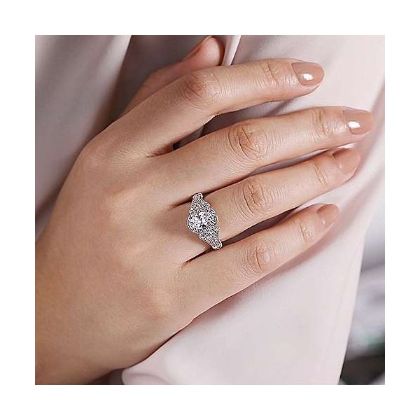14K White Gold Vintage Halo Diamond Engagement Ring Setting Image 4 Brax Jewelers Newport Beach, CA