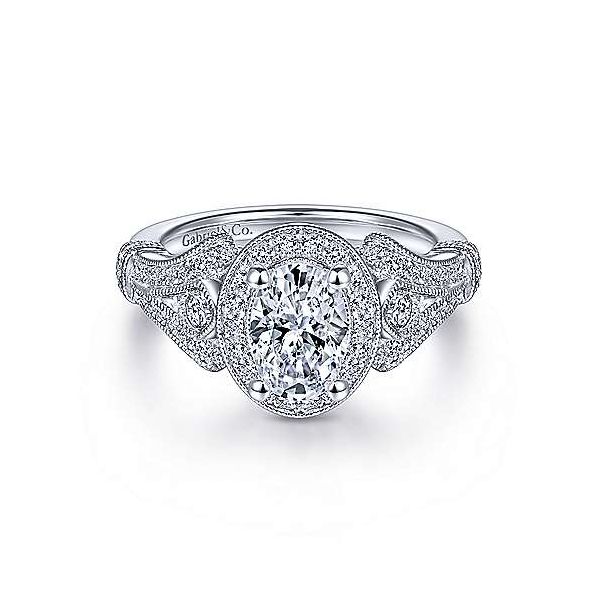 14K White Gold Vintage Halo Diamond Engagement Ring Setting Brax Jewelers Newport Beach, CA
