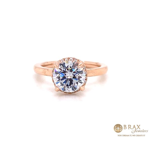 14K Rose Gold Hidden Halo Round Solitaire Engagement Ring Setting Brax Jewelers Newport Beach, CA