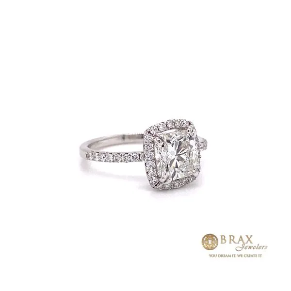 14K White Gold Cushion Cut Diamond Halo Engagement Ring Setting Image 2 Brax Jewelers Newport Beach, CA