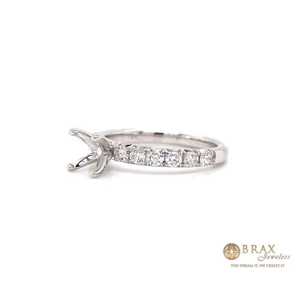 14K White Gold Diamond Pave Engagement Ring Setting Image 3 Brax Jewelers Newport Beach, CA