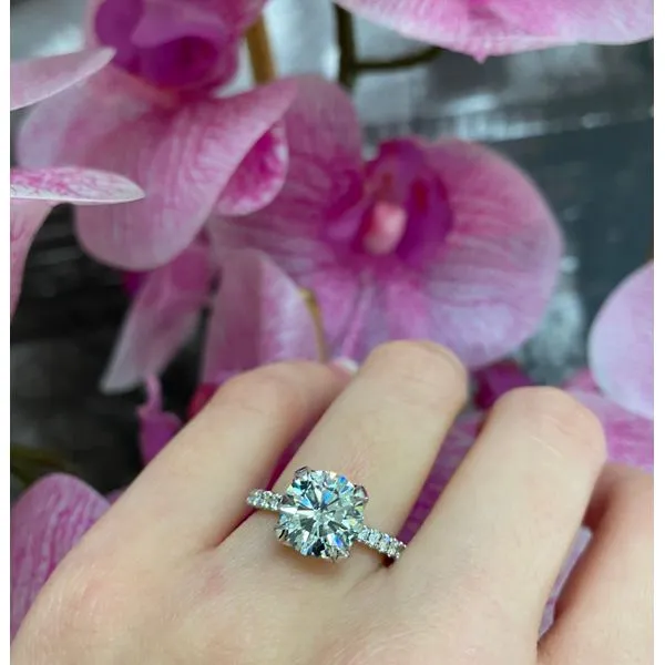 Round Moissanite Engagement Ring with 8.00mm Center and 0.66ctw F/G VS1 Round Diamonds in 14K White Gold - Brax Jeweler Image 3 Brax Jewelers Newport Beach, CA