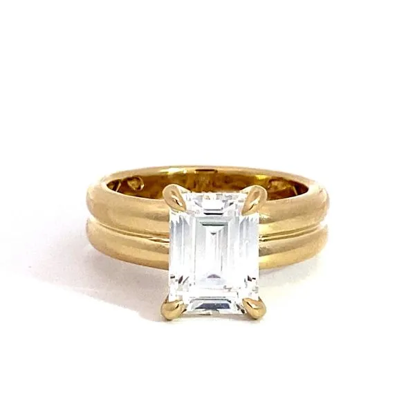 Lady's 14 Karat Yellow Gold Classic Setting Only With 1, 4.72Tw Emerald Cubic Zirconium And 0.10Tw Natural Round Diamonds On The Hidden Halo. In Ring  Brax Jewelers Newport Beach, CA