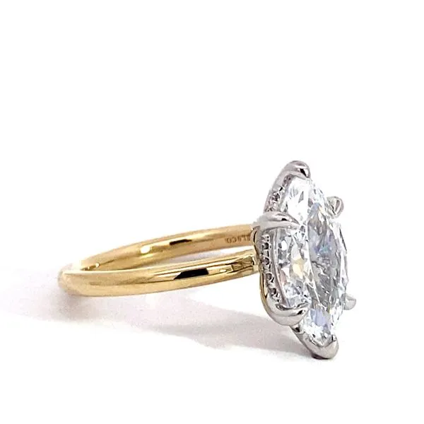 Lady's 14 Karat Two-Tone Gold Solitaire Setting Only With 1, 3.50Tw Marquise Cubic Zirconium Center Stone, And 0.06 Round Natural Diamonds On Hidden H Image 2 Brax Jewelers Newport Beach, CA