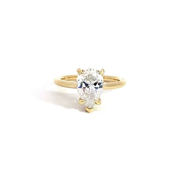 Lady's 14 Karat Yellow Gold Solitaire Setting Only With, 0.06Tw Round Natural Diamonds On The Hidden Halo. In Ring Size 6.5. Brax Jewelers Newport Beach, CA