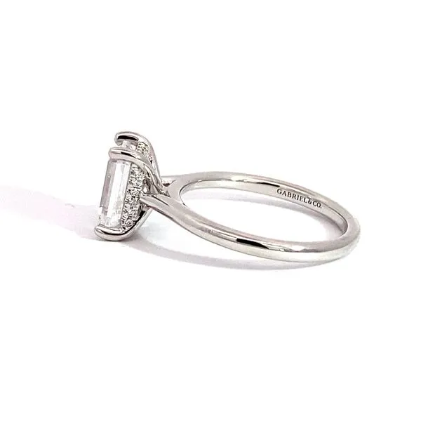 Lady's 14 Karat White Gold Hidden Halo Setting Only With 1, 3.28Tw Emerald Cubic Zirconium And 0.08 Round Natural Diamonds On The Hidden Halo. In Ring Image 3 Brax Jewelers Newport Beach, CA