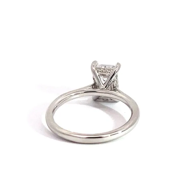 Lady's 14 Karat White Gold Hidden Halo Setting Only With 1, 3.28Tw Emerald Cubic Zirconium And 0.08 Round Natural Diamonds On The Hidden Halo. In Ring Image 4 Brax Jewelers Newport Beach, CA
