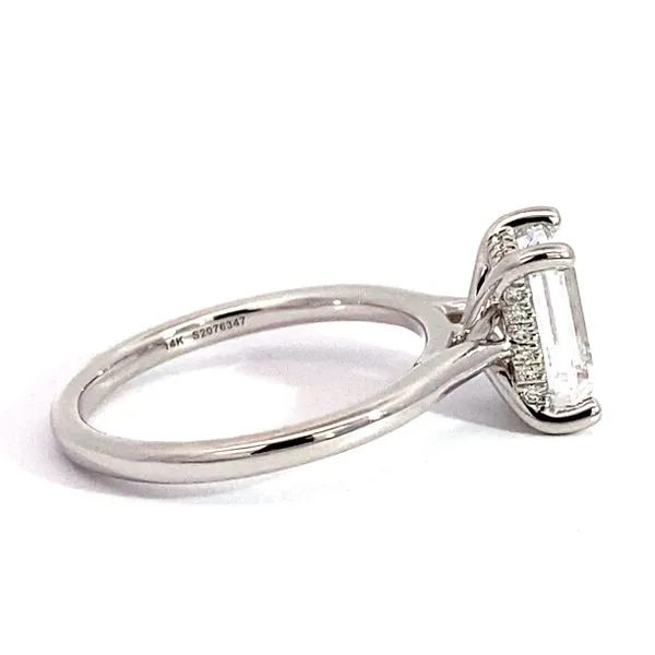 Lady's 14 Karat White Gold Hidden Halo Setting Only With 1, 3.28Tw Emerald Cubic Zirconium And 0.08 Round Natural Diamonds On The Hidden Halo. In Ring Image 5 Brax Jewelers Newport Beach, CA