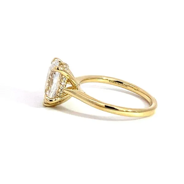 Lady's 14 Karat Yellow Gold Solitaire Setting Only With 1, 3.64Tw Pear Cubic Zirconium And, 0.06 Round Natural Diamonds On The Hidden Halo. In Ring Si Image 3 Brax Jewelers Newport Beach, CA