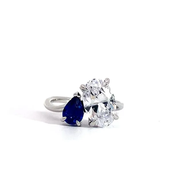Lady's 14 Karat White Gold Setting Only With 1=0.86Tw Pear Sapphire Stone Brax Jewelers Newport Beach, CA