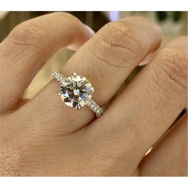 14K White Gold Hidden Halo and Cathedral Round Diamond Engagement Ring Image 4 Brax Jewelers Newport Beach, CA