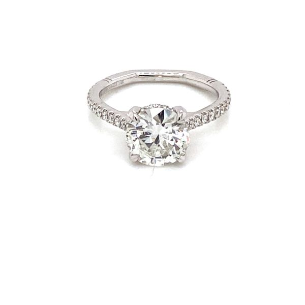 14K White Gold Hidden Halo and Cathedral Round Diamond Engagement Ring Brax Jewelers Newport Beach, CA