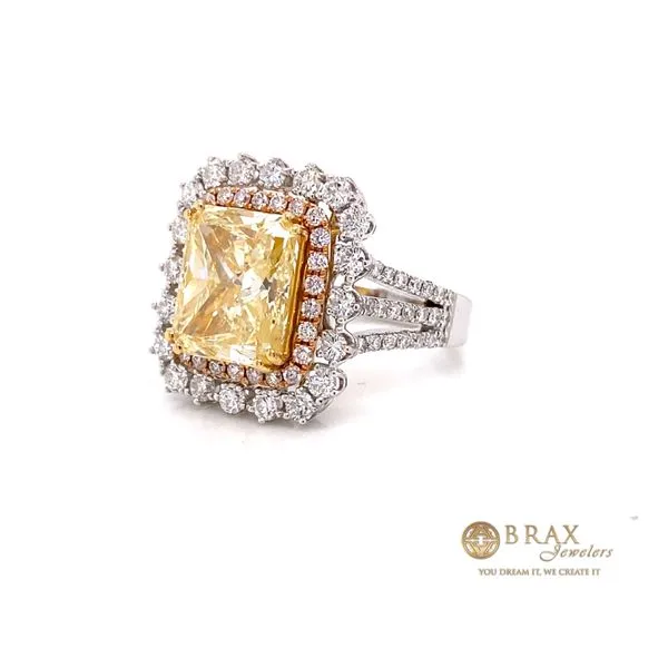 18 Karat Tri-Tone Engagement Ring with Fancy Yellow and Pink Diamonds Image 2 Brax Jewelers Newport Beach, CA