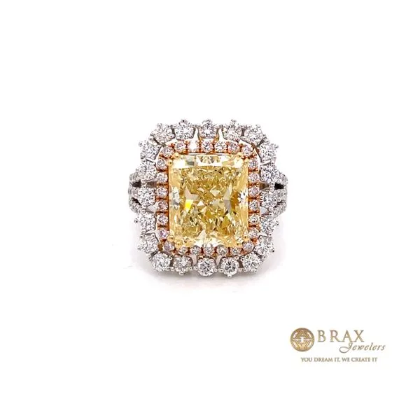 18 Karat Tri-Tone Engagement Ring with Fancy Yellow and Pink Diamonds Brax Jewelers Newport Beach, CA