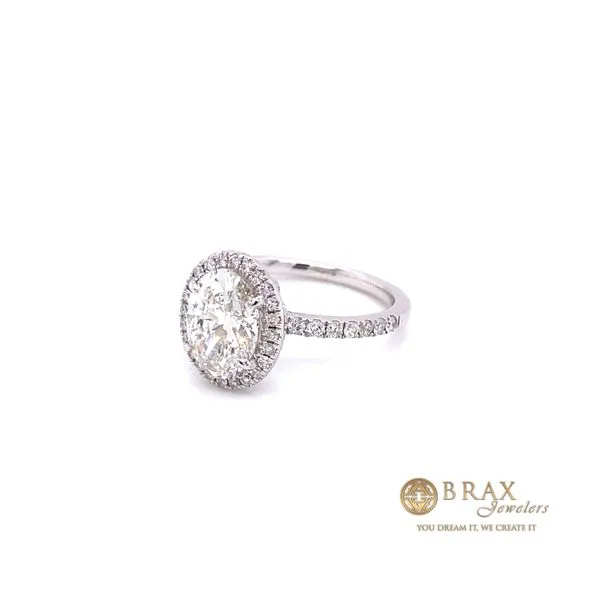 18K Lab Grown Oval Diamond Engagement Ring with Halo Image 2 Brax Jewelers Newport Beach, CA