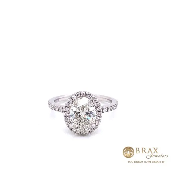 18K Lab Grown Oval Diamond Engagement Ring with Halo Brax Jewelers Newport Beach, CA