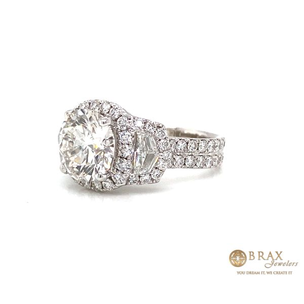14K White Gold 3 Stone Halo Round Cut Diamond Engagement Ring Image 2 Brax Jewelers Newport Beach, CA