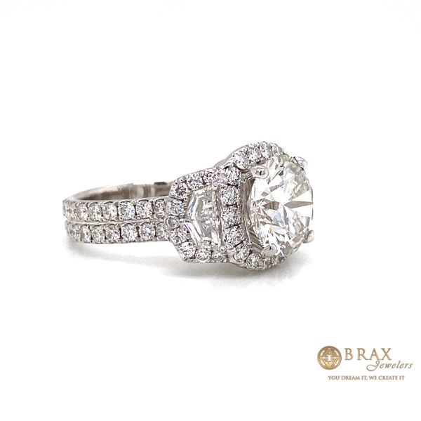 14K White Gold 3 Stone Halo Round Cut Diamond Engagement Ring Image 3 Brax Jewelers Newport Beach, CA