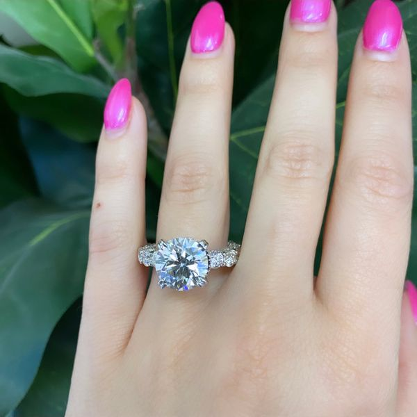 14K White Gold Round Cut Lab Grown Eternity Diamond Engagement Ring Image 4 Brax Jewelers Newport Beach, CA