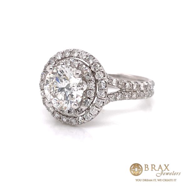 14K White Gold Round Lab Double Halo Diamond Engagement Ring Image 2 Brax Jewelers Newport Beach, CA
