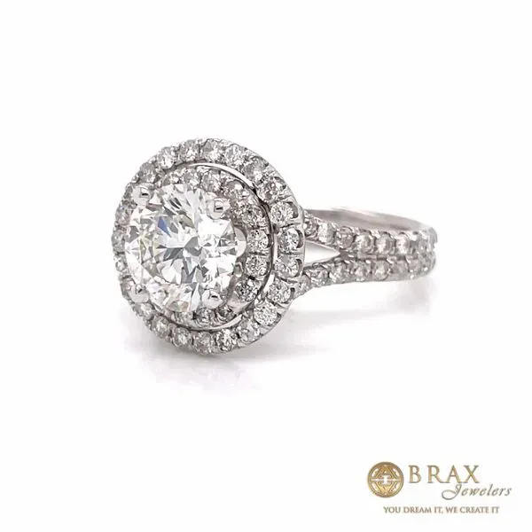 14K White Gold Round Lab Double Halo Diamond Engagement Ring Image 2 Brax Jewelers Newport Beach, CA