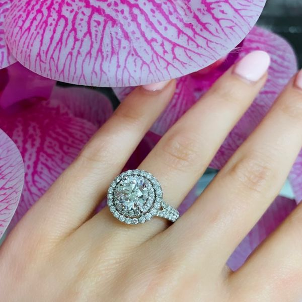 14K White Gold Round Lab Double Halo Diamond Engagement Ring Image 4 Brax Jewelers Newport Beach, CA