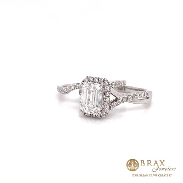 14K White Gold Emerald Cut Lab Grown Diamond Engagment Ring and Wedding Band Set Image 2 Brax Jewelers Newport Beach, CA