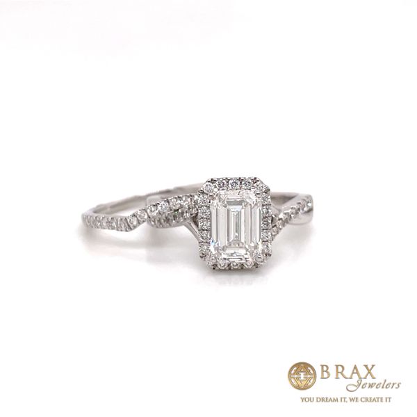 14K White Gold Emerald Cut Lab Grown Diamond Engagment Ring and Wedding Band Set Brax Jewelers Newport Beach, CA