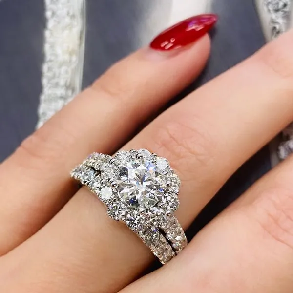14K White Gold 1.00Ct Round Lab Diamond Engagement Ring and Band Set Image 4 Brax Jewelers Newport Beach, CA