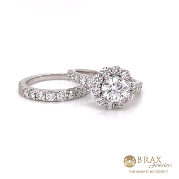 14K White Gold 1.00Ct Round Lab Diamond Engagement Ring and Band Set Brax Jewelers Newport Beach, CA