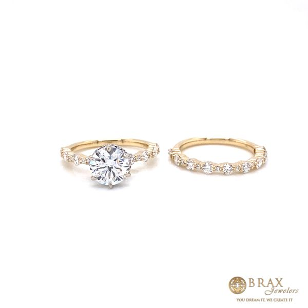 14K Two-Tone Round Hidden Halo Diamond Engagement Ring and Wedding Band Set Image 2 Brax Jewelers Newport Beach, CA