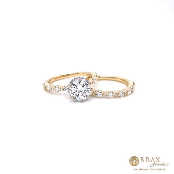 14K Two-Tone Round Hidden Halo Diamond Engagement Ring and Wedding Band Set Brax Jewelers Newport Beach, CA