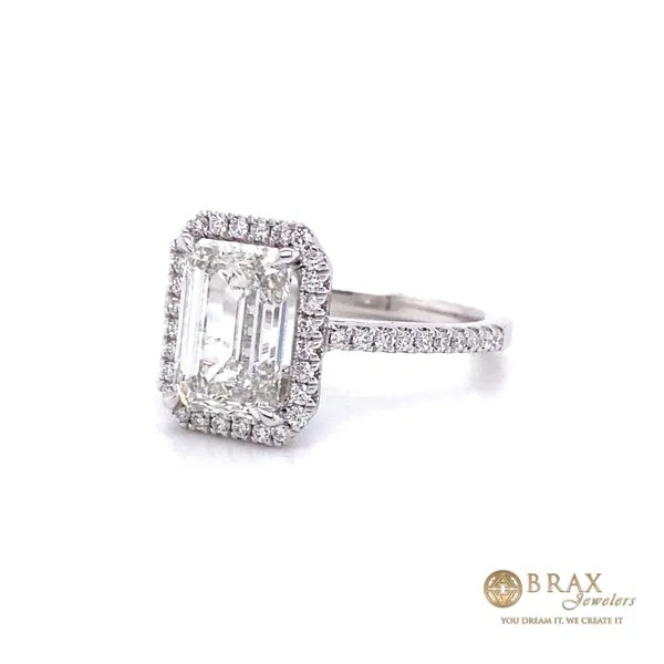 18K White Gold 3.12Ct Emerald Lab Diamond Engagement Ring Image 2 Brax Jewelers Newport Beach, CA