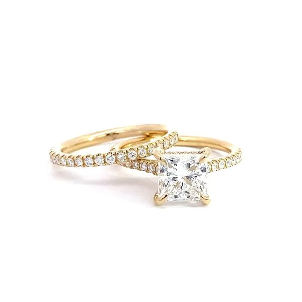 Pear Diamond Lady's 14K Yellow Gold Hidden Halo Engagement Ring and Wedding Band Set with 2.05ct Pear F VS1 Center Diamond and 0.45ctw Round Diamonds  Brax Jewelers Newport Beach, CA