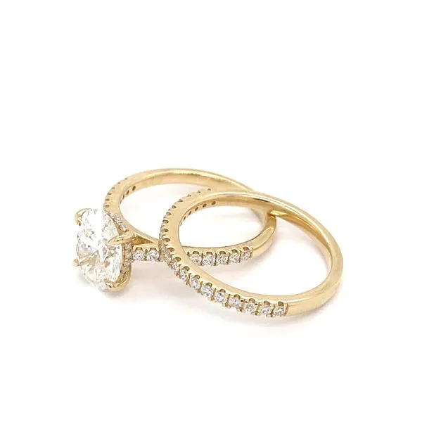 Oval Diamond Hidden Halo Engagement Ring and Wedding Band Set with 2.01ct F VS1 Center and 0.52ctw Round Diamonds in 14K Yellow Gold - Brax Jewelers Image 3 Brax Jewelers Newport Beach, CA