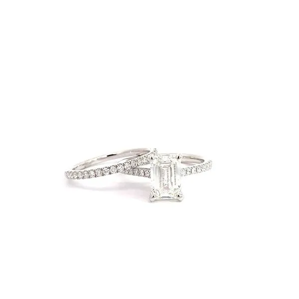 Emerald Diamond Hidden Halo Engagement Ring and Wedding Band Set with 2.02ct G SI1 Center and 0.52ctw Round Diamonds in 14K White Gold - Brax Jewelers Brax Jewelers Newport Beach, CA
