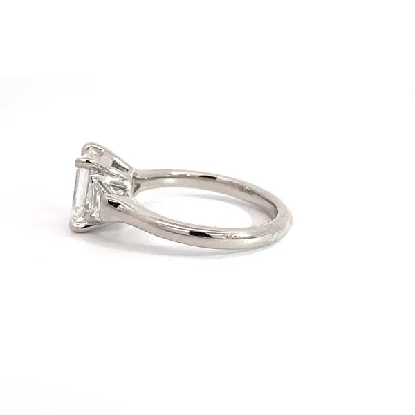 Three Stone Engagement Ring with 2.05ct Emerald G VS1 Center Diamond and 0.38ctw Trapezoid Side Diamonds in 14K White Gold - Brax Jewelers Image 3 Brax Jewelers Newport Beach, CA